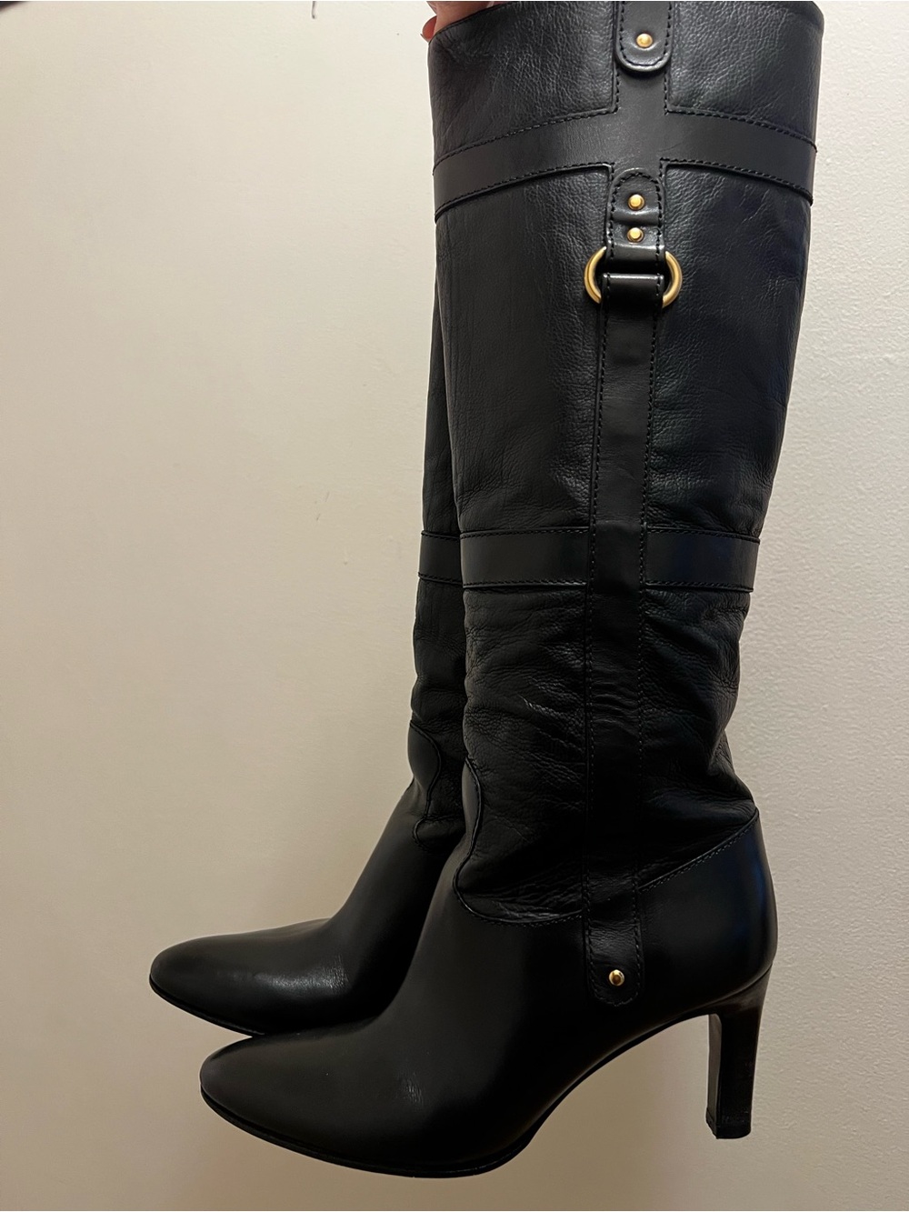 Salvatore Ferragamo Black Leather Knee-High Boots Heels Size 6.5